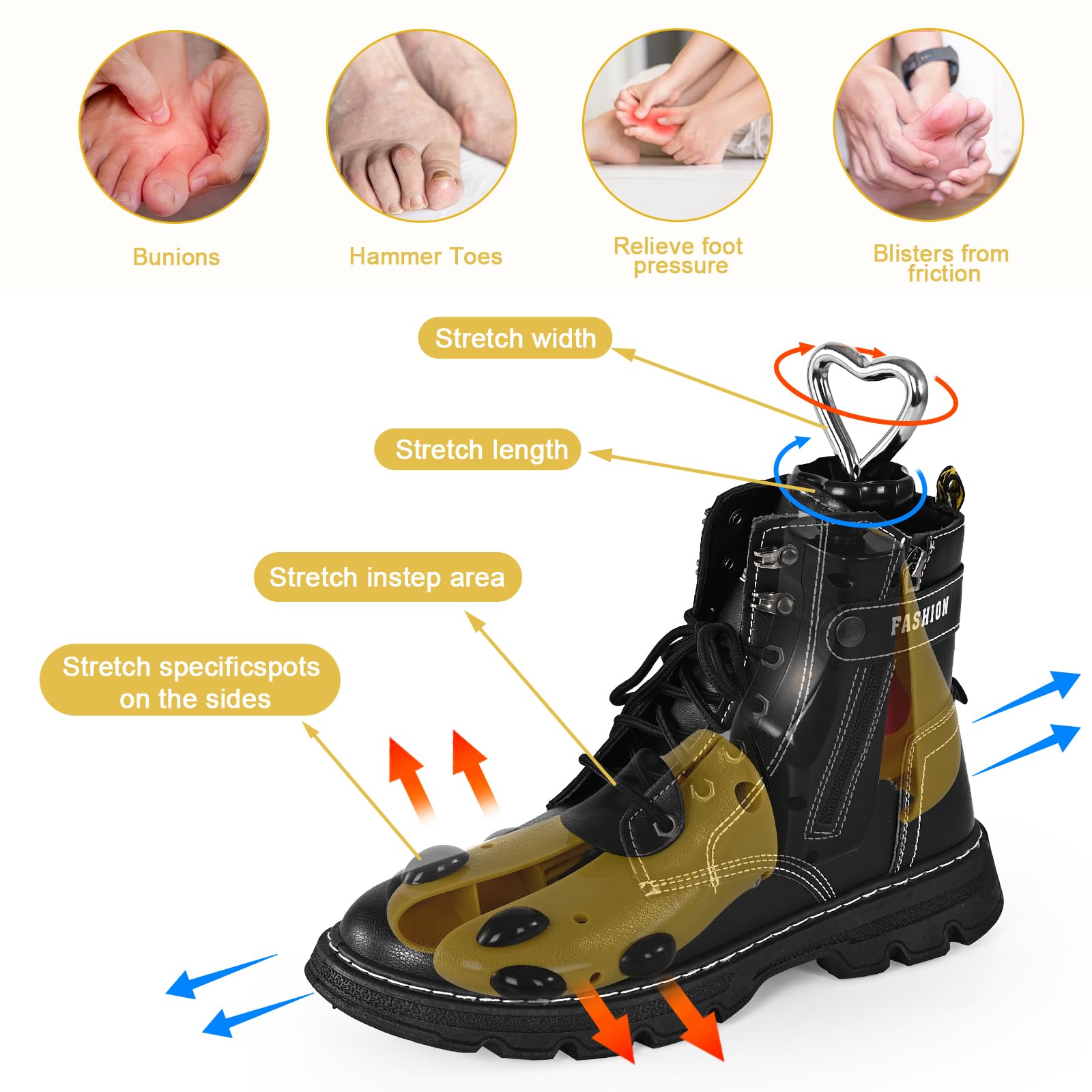 JJDPARTS Shoe Stretcher Women, 1 Pcs Boot Stretcher for Cowboy Boots, Adjustable Boot Wide Feet, Shoe Tree Shape Adjustable Unisex Boot Stretcher for Women Men (Pack of 1, for Women Size 6-10,men