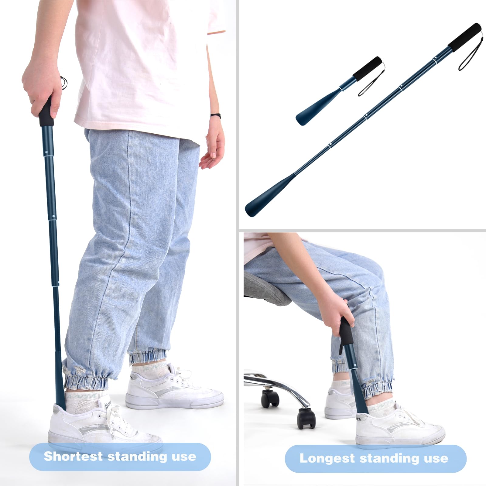 JJDPARTS Shoe Horn Long Handle,14.5"-37" Retractable Shoe Horn,Aluminum Shoe Horn For Men Women Kids Seniors