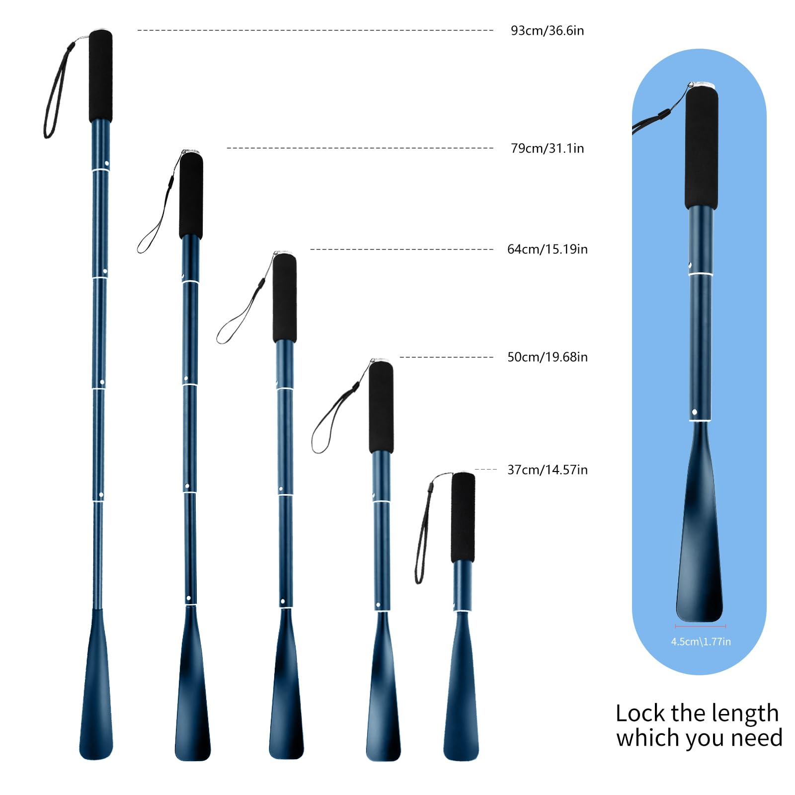 JJDPARTS Shoe Horn Long Handle,14.5"-37" Retractable Shoe Horn,Aluminum Shoe Horn For Men Women Kids Seniors