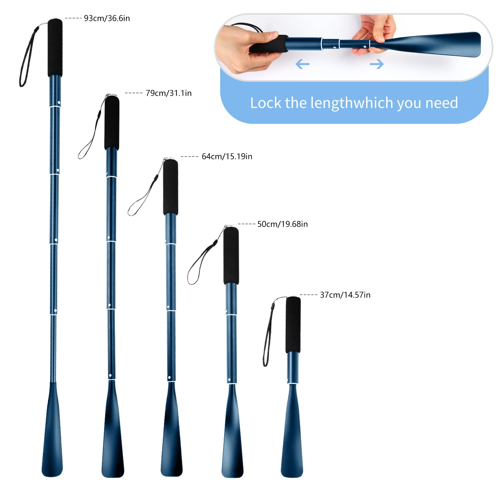 JJDPARTS Shoe Horn Long Handle,14.5"-37" Retractable Shoe Horn,Aluminum Shoe Horn For Men Women Kids Seniors