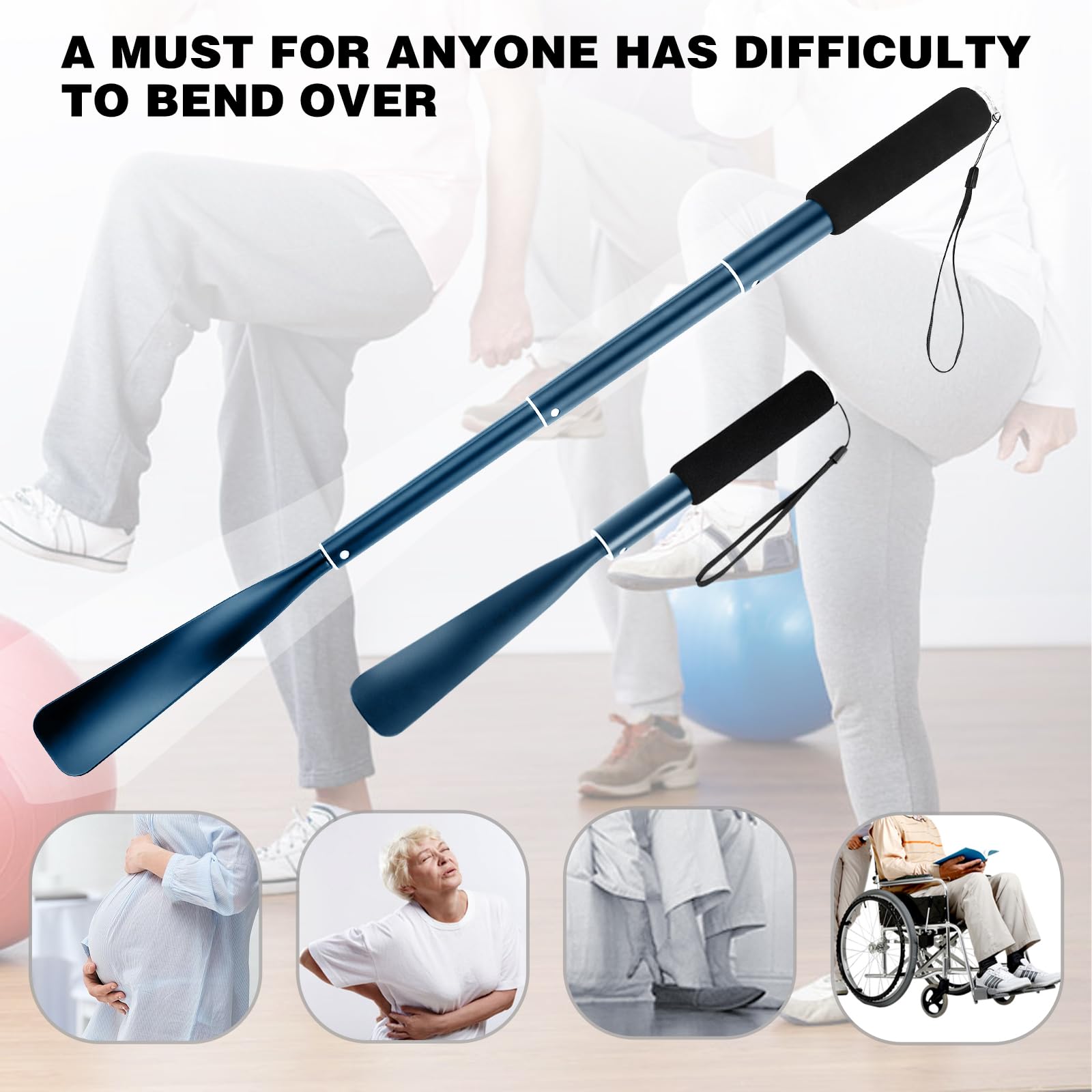 JJDPARTS Shoe Horn Long Handle,14.5"-37" Retractable Shoe Horn,Aluminum Shoe Horn For Men Women Kids Seniors
