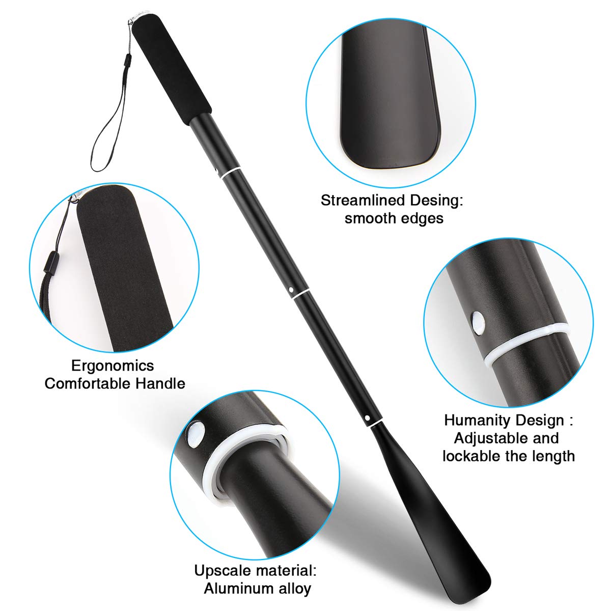 JJDPARTS Shoe Horn Long Handle,14.5"-37" Retractable Shoe Horn,Aluminum Shoe Horn For Men Women Kids Seniors