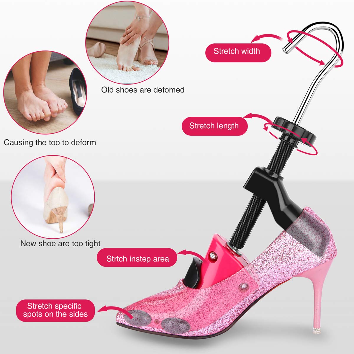 JJDPARTS Shoe Stretcher, Pair 4-Way Shoe Expander Widener Shoe Tree Extender for Women Men