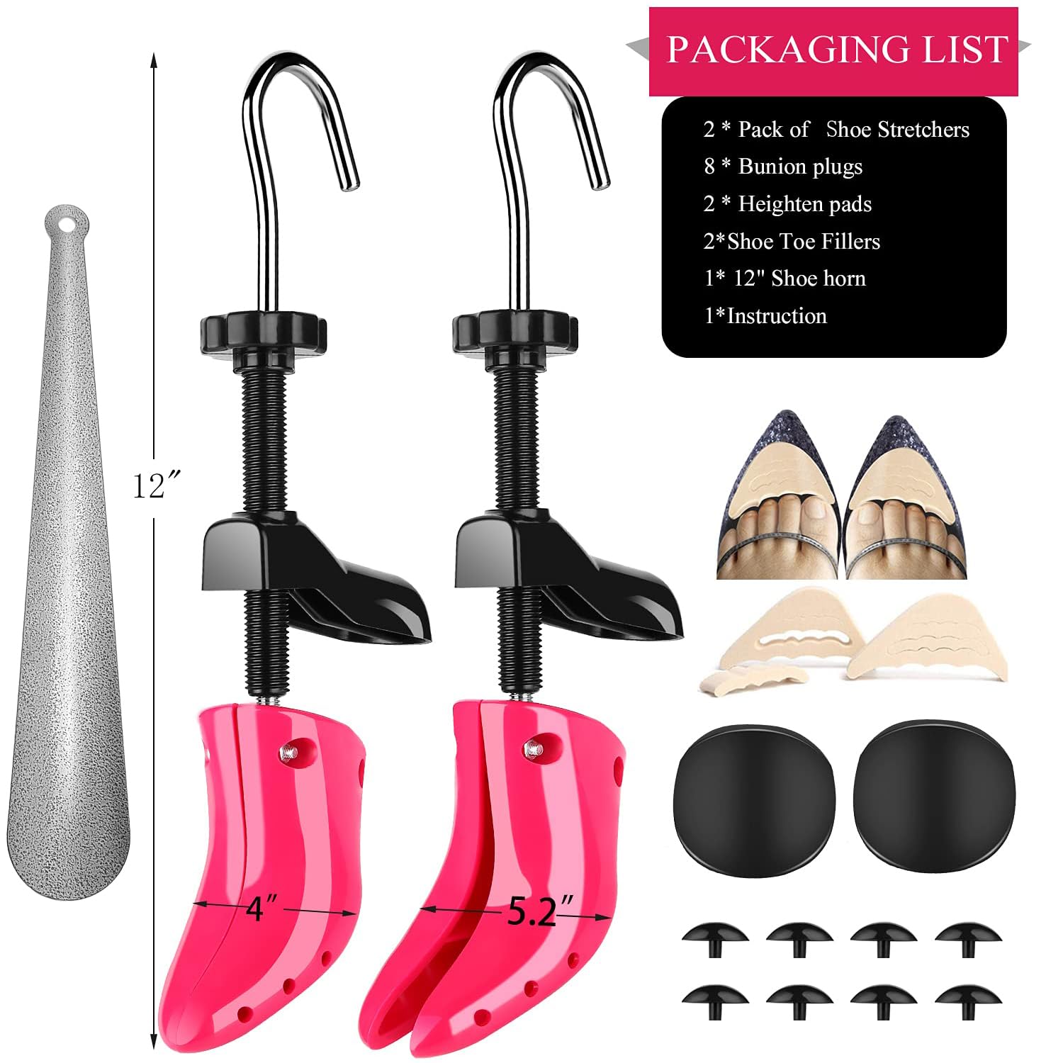 JJDPARTS Shoe Stretcher, Pair 4-Way Shoe Expander Widener Shoe Tree Extender for Women Men